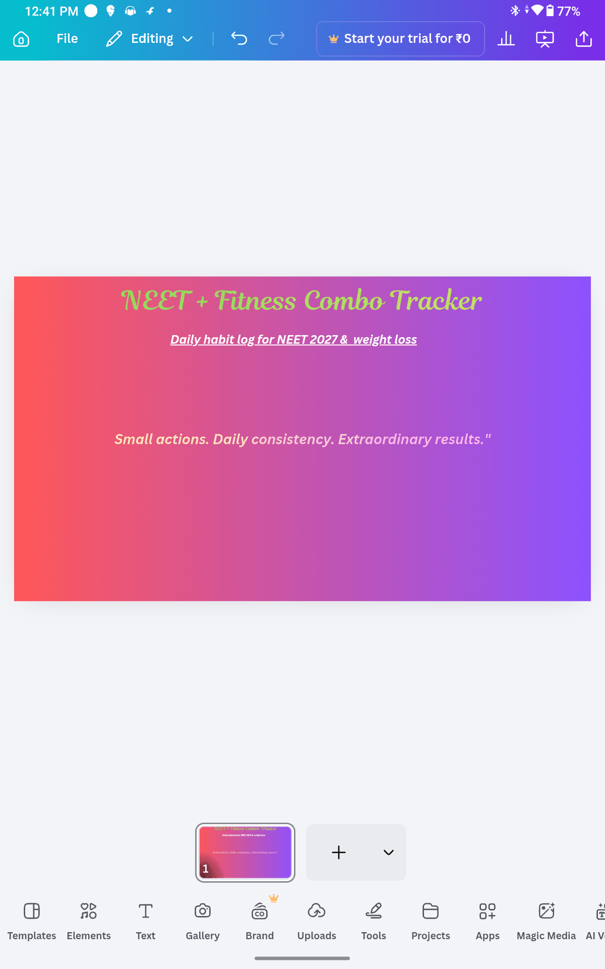 NEET + Fitness Combo Tracker Daily Habit Log
