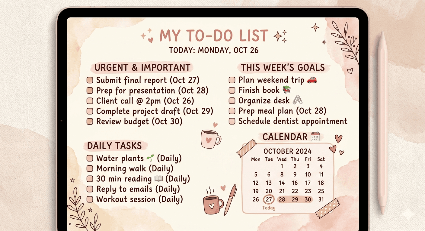 30-Page Decorated Digital To-Do List Planner | Unique Design on Every Page